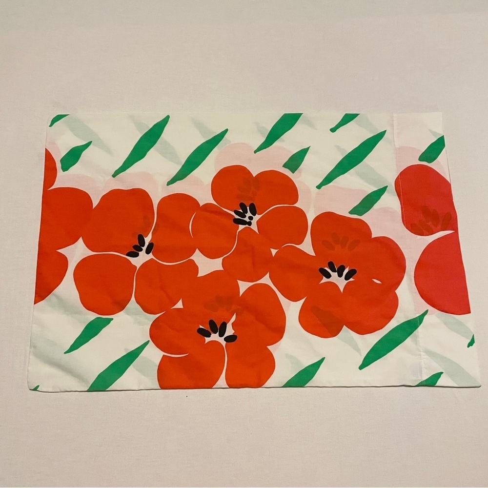 VTG Burlington House Poppy Floral Pillowcase Mod 70s Orange Green Percale